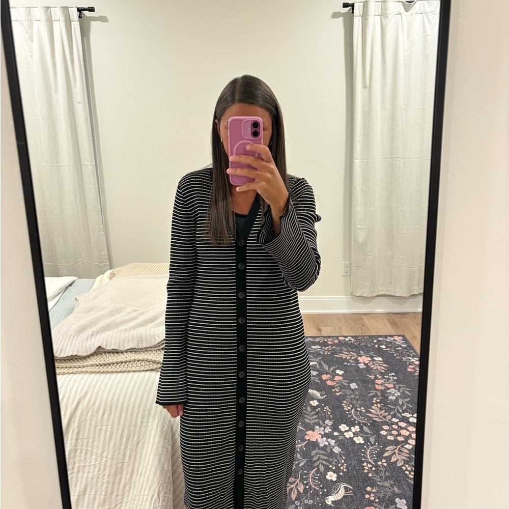 A New Day Black And White Striped Long Sleeve Dress